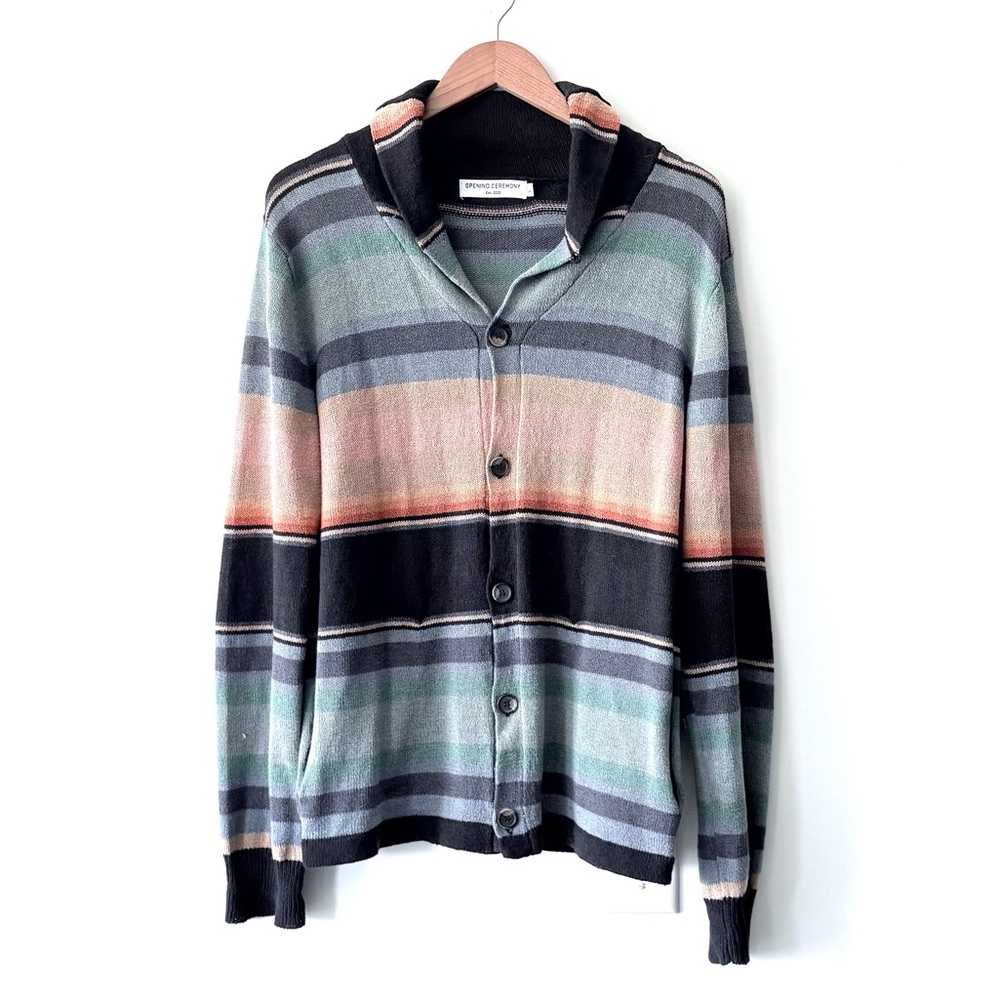 Opening Ceremony Striped Cotton Linen Button Cardigan w/ Pockets Vintage Unisex